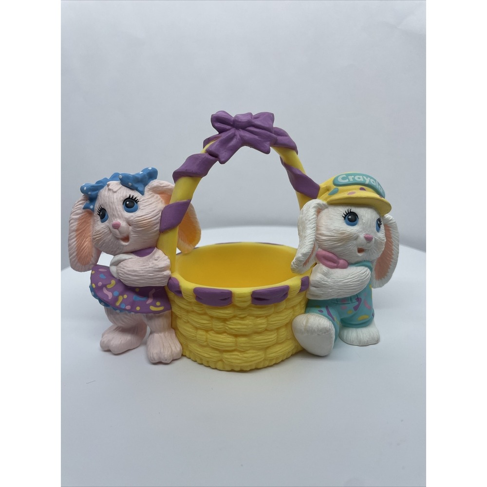 HALLMARK (BINNY & SMITH) CRAYOLA BUNNY BASKET (1991) Easter Decor 4 x 5" Plastic